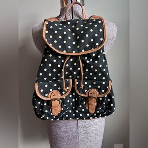 Aldo Linen blend Polka Dot Canvas Backpack with Tan Trim university school
